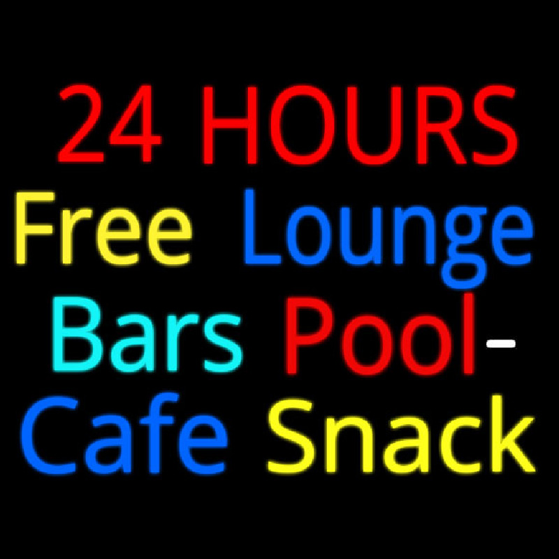 24 Hours Free Lounge Bars Pool Cafe Snack Leuchtreklame