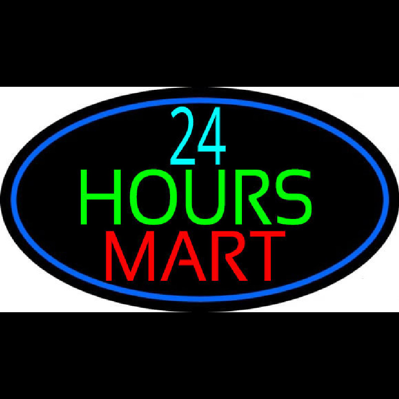 24 Hours Mini Mart With Blue Round Leuchtreklame