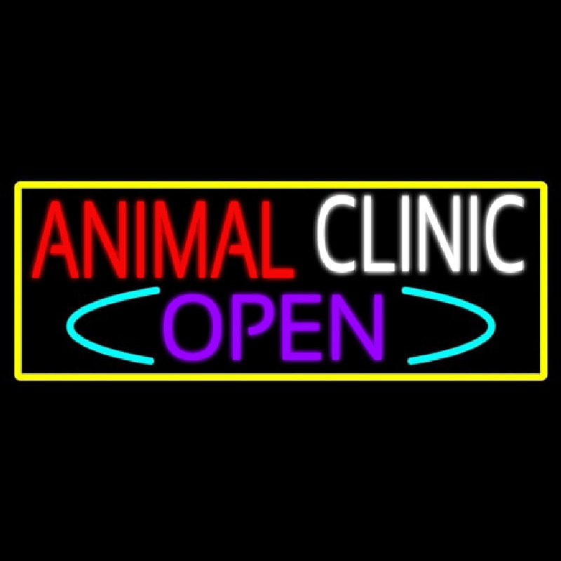 Animal Clinic Open With Yellow Border Leuchtreklame