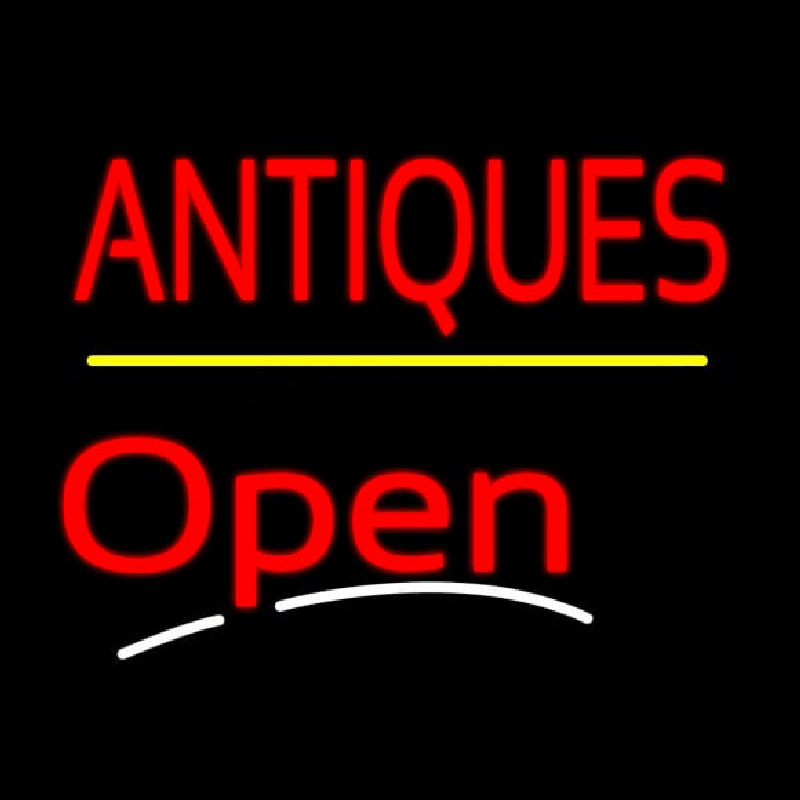 Antiques Open Yellow Line Leuchtreklame