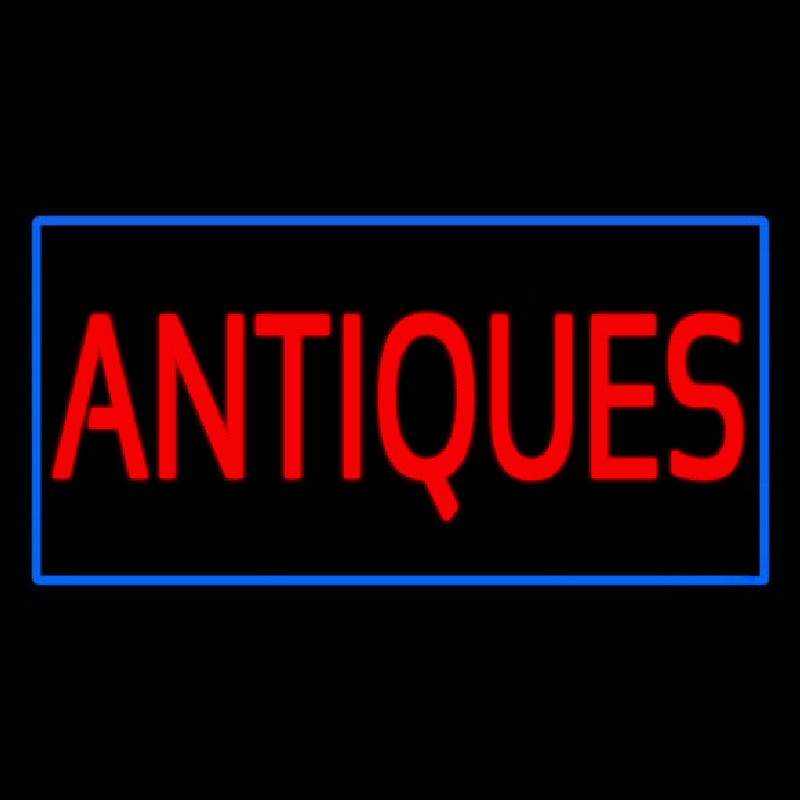 Antiques Rectangle Blue Leuchtreklame