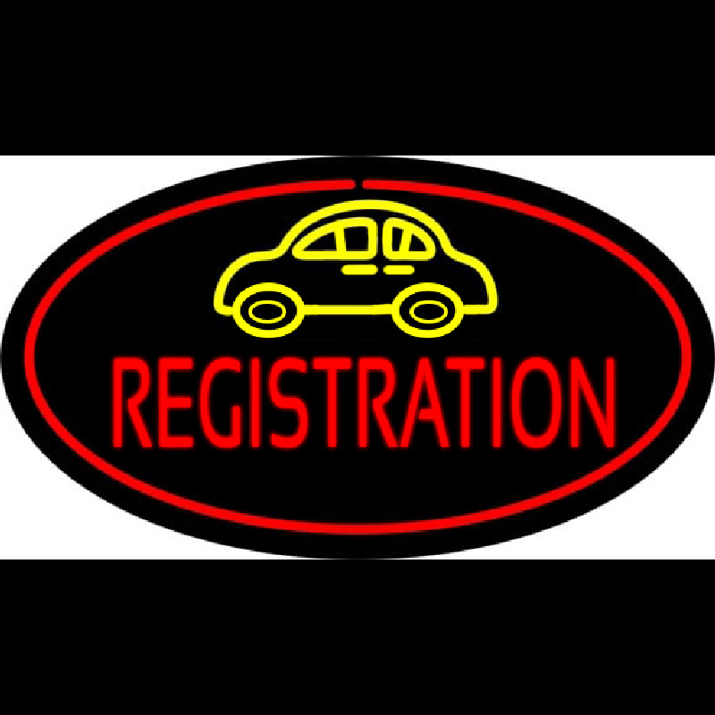 Auto Registration Oval Red Leuchtreklame