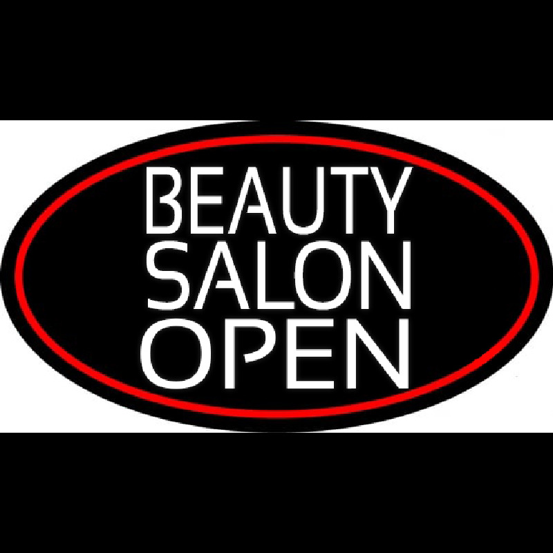 Beauty Salon Open Oval With Red Border Leuchtreklame