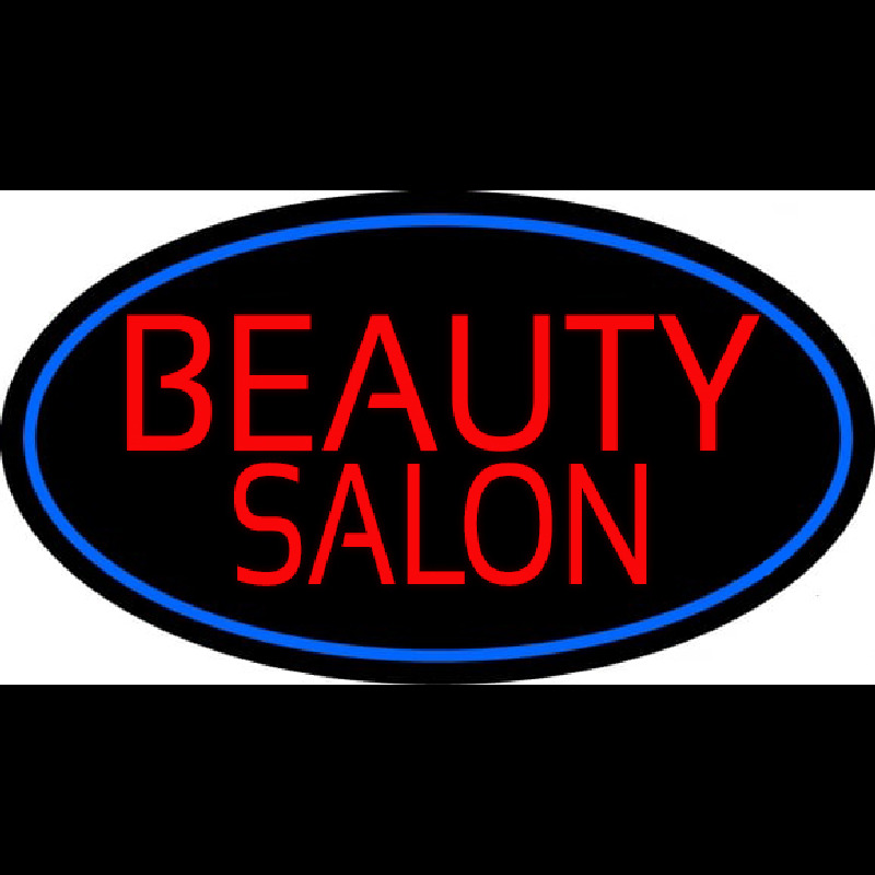 Beauty Salon Oval With Blue Border Leuchtreklame