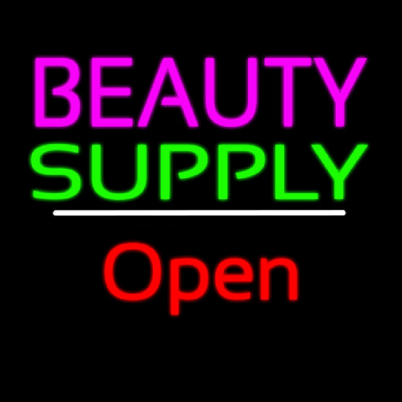 Beauty Supply Open White Line Leuchtreklame