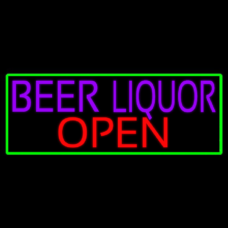 Beer Liquor Open With Green Border Leuchtreklame