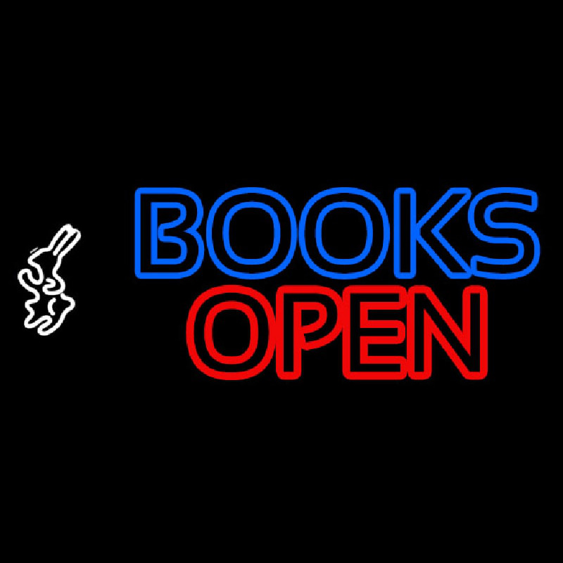 Blue Books With Rabbit Logo Open Leuchtreklame