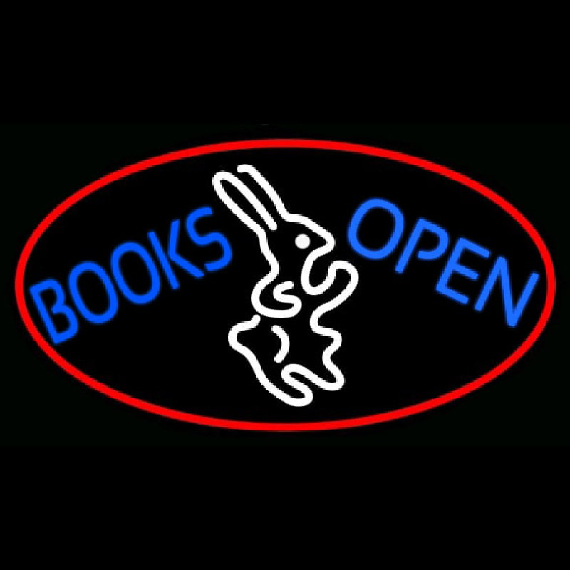 Blue Books With Rabbit Logo Open With Red Oval Leuchtreklame