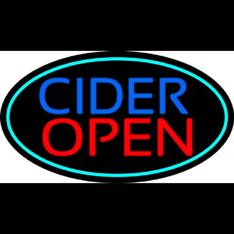 Blue Cider Open With Turquoise Oval Leuchtreklame