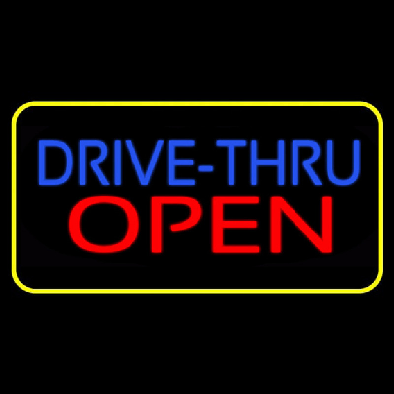 Blue Drive Thru Red Open Yellow Border Leuchtreklame