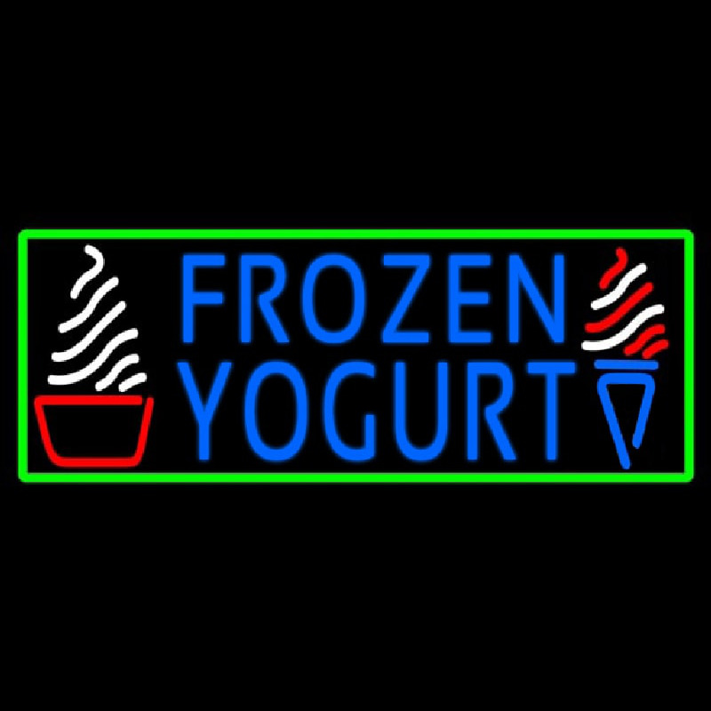 Blue Frozen Yogurt With Green Border Logo Leuchtreklame