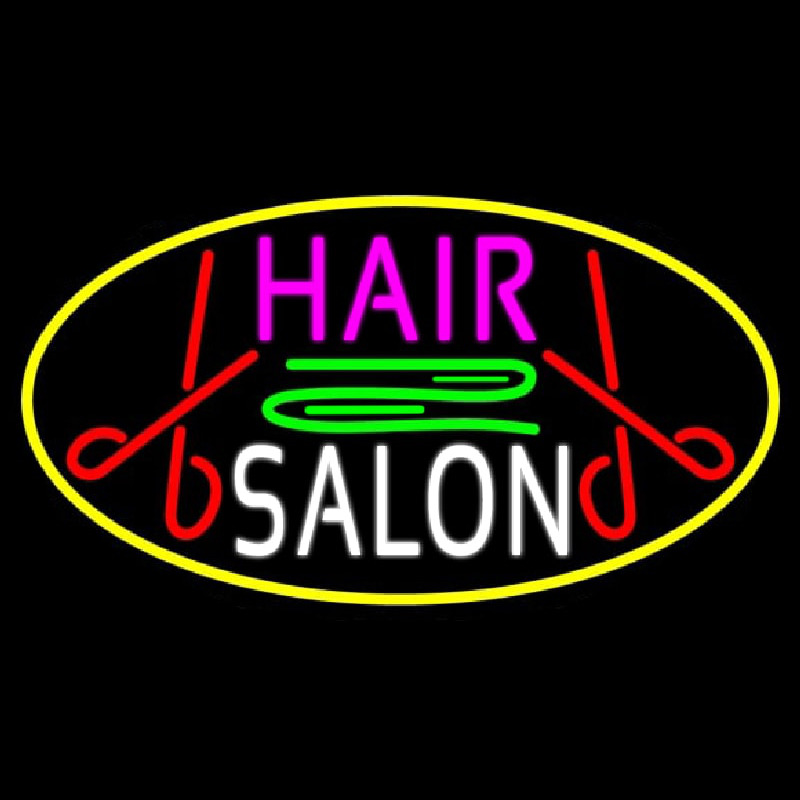 Blue Hair Salon With Scissor Leuchtreklame