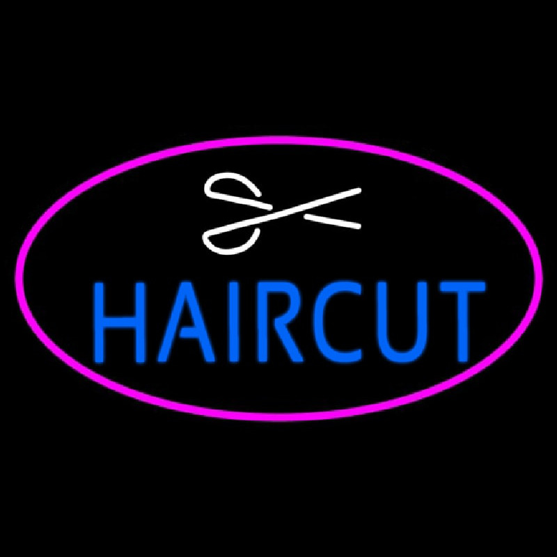 Blue Haircut With Scissor Leuchtreklame