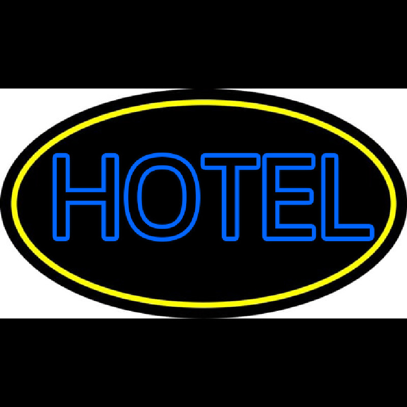 Blue Hotel With Yellow Border Leuchtreklame