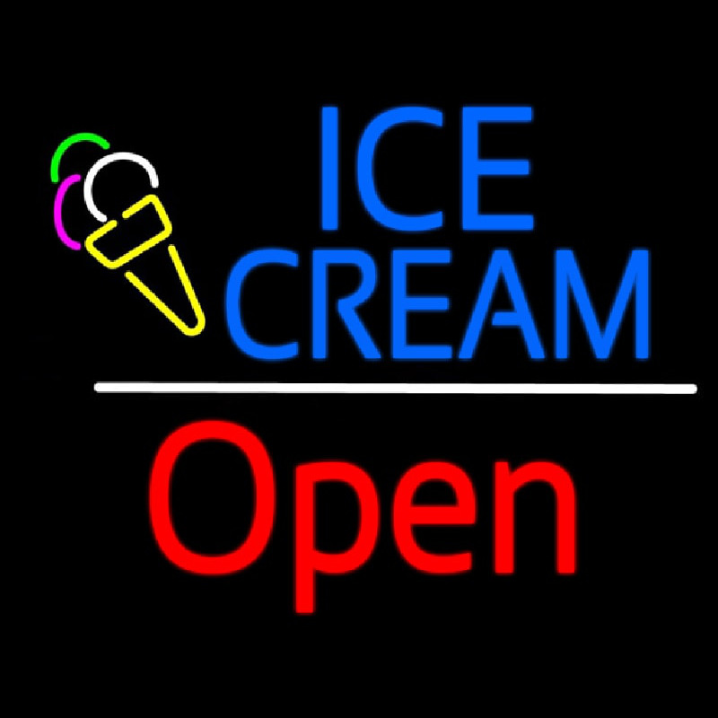 Blue Ice Cream Open Red White Line Leuchtreklame