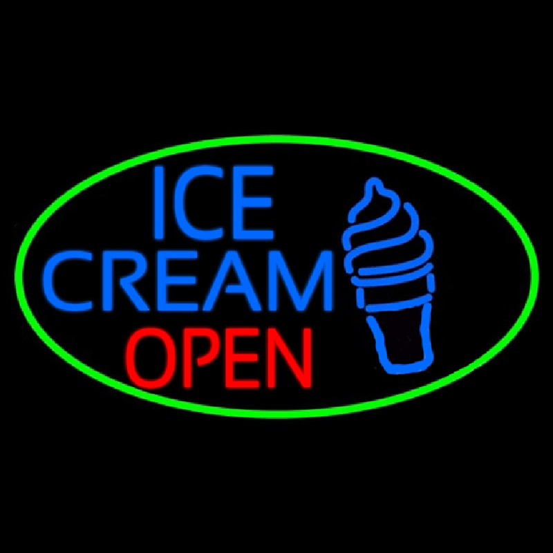 Blue Ice Cream Open With Green Oval Leuchtreklame