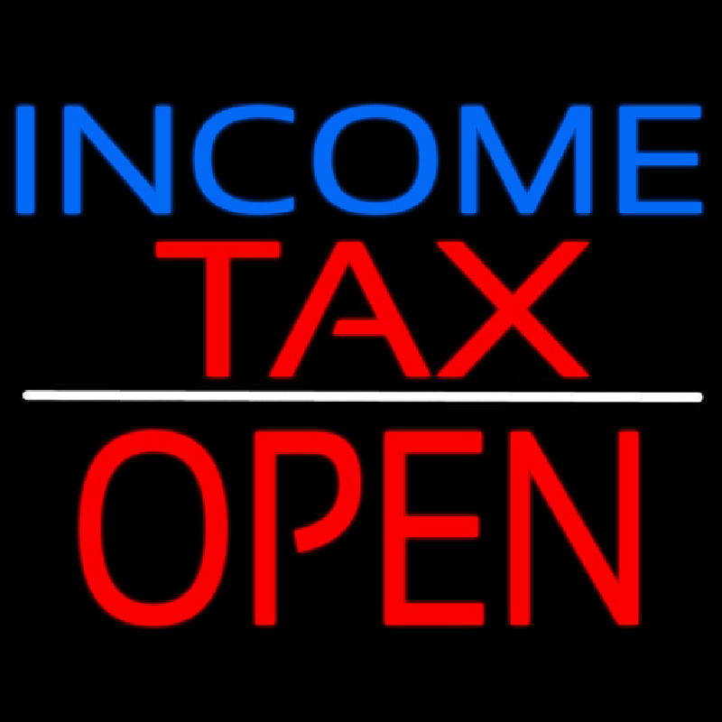 Blue Income Red Ta  Block Open Leuchtreklame