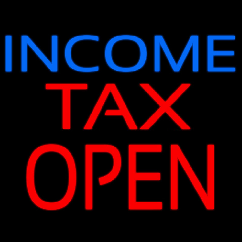 Blue Income Red Ta  Open Leuchtreklame