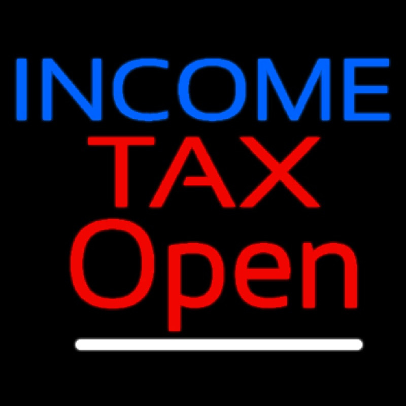 Blue Income Red Ta  Open Slant Leuchtreklame