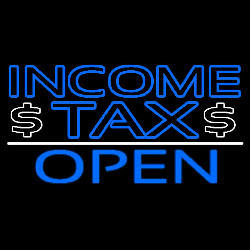 Blue Income Ta  Open With Dollar Logo Leuchtreklame