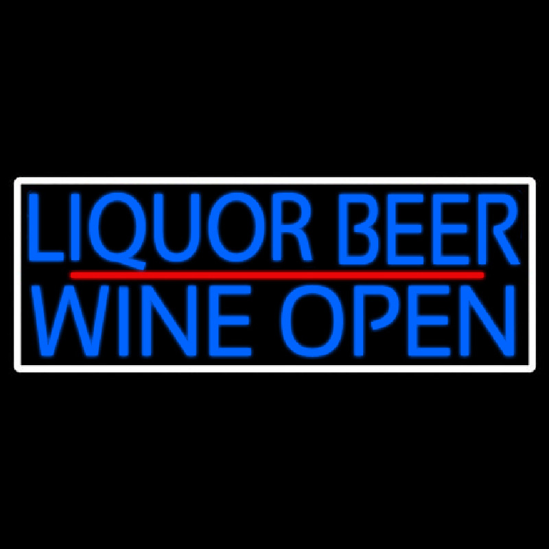 Blue Liquor Beer Wine Open With White Border Leuchtreklame