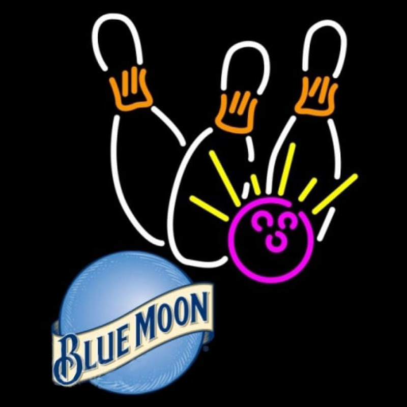 Blue Moon Bowling White Pink Beer Sign Leuchtreklame