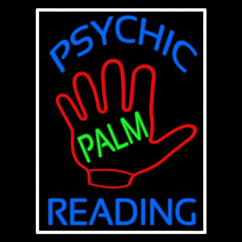 Blue Psychic Reading With Green Palm Leuchtreklame