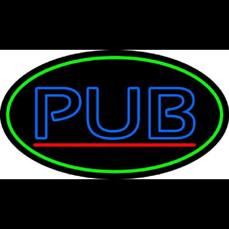 Blue Pub Oval With Green Border Leuchtreklame