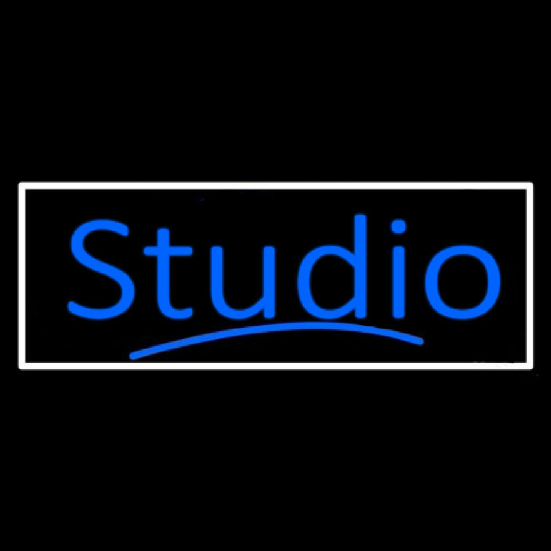 Blue Studio With White Border Leuchtreklame