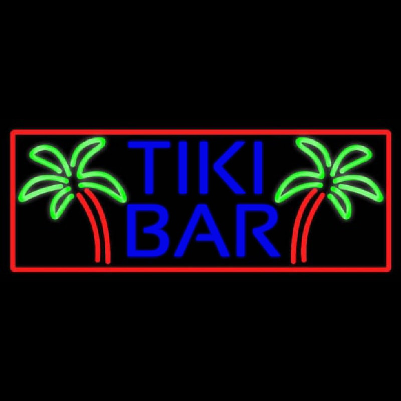 Blue Tiki Bar Palm Tree With Red Border Real Neon Glass Tube Leuchtreklame