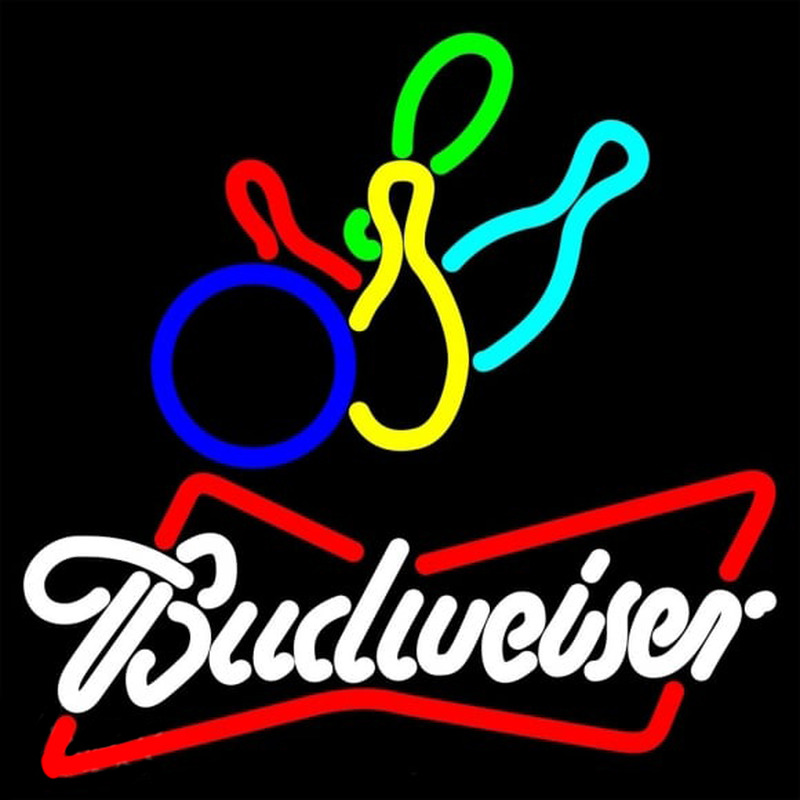 Budweiser White Colored Bowling Beer Sign Leuchtreklame