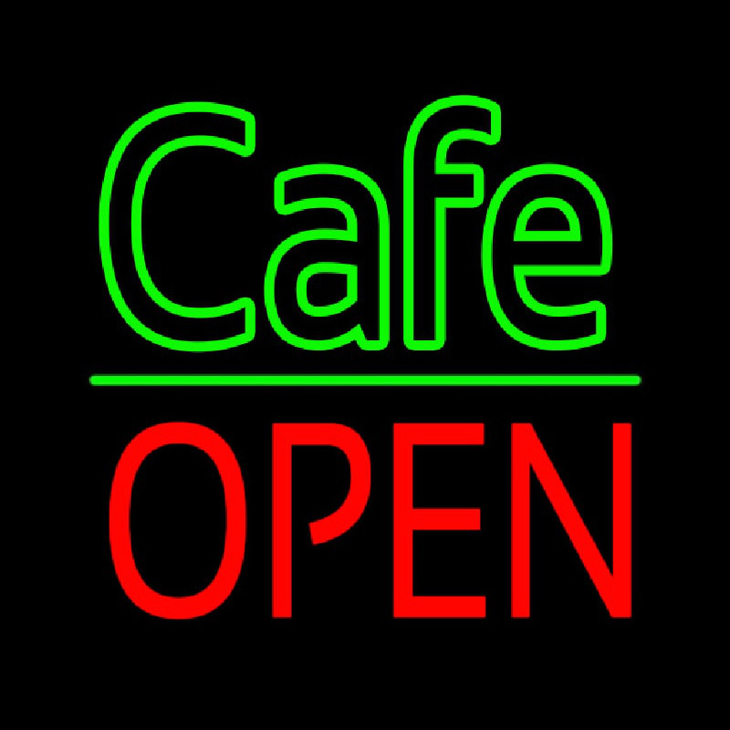 Cafe Block Open Green Line Leuchtreklame