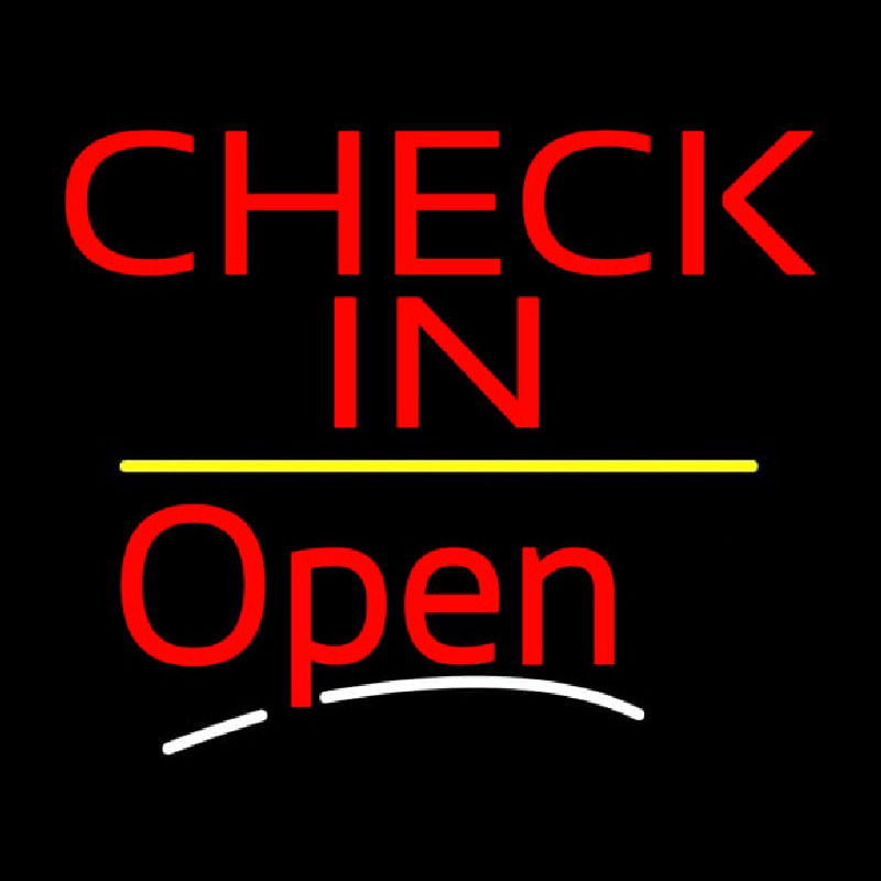 Check In Open Yellow Line Leuchtreklame