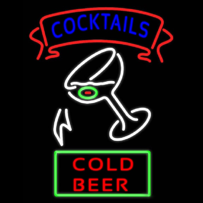 Cocktail Cold Beer With Glass Real Neon Glass Tube Leuchtreklame