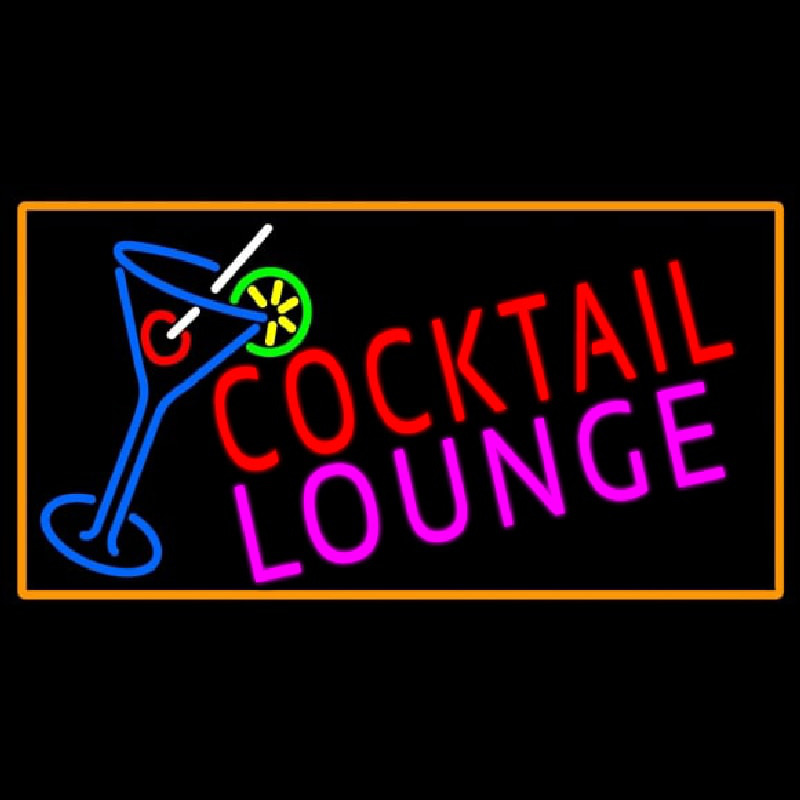 Cocktail Lounge And Martini Glass With Orange Border Leuchtreklame