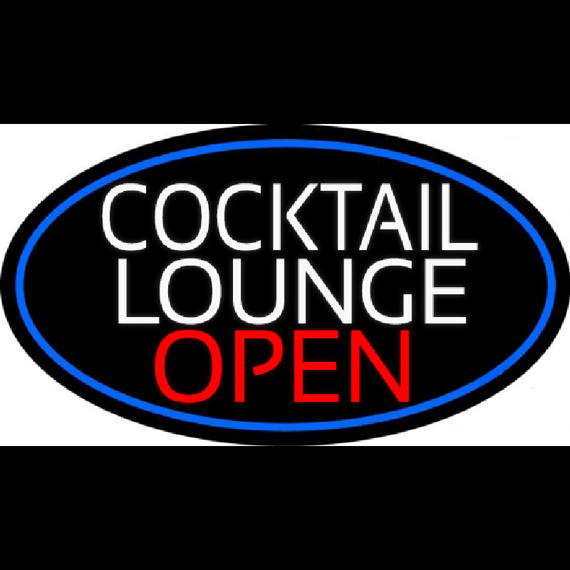 Cocktail Lounge Open Oval With Blue Border Leuchtreklame