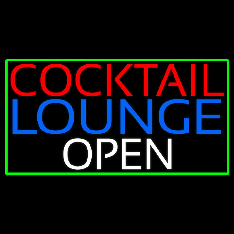 Cocktail Lounge Open With Green Border Leuchtreklame