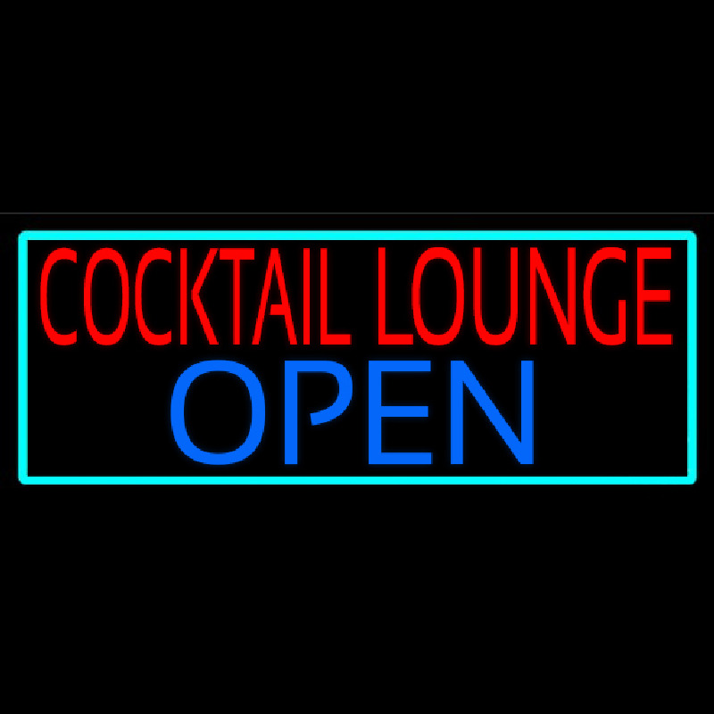 Cocktail Lounge Open With Turquoise Border Leuchtreklame