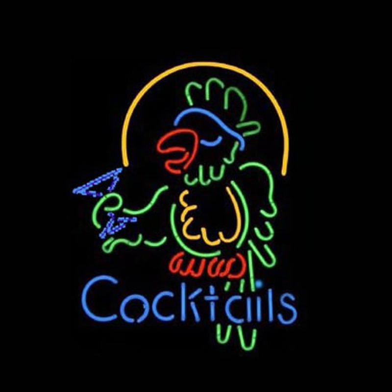 Cocktails Parrot Bier Bar Offen Leuchtreklame