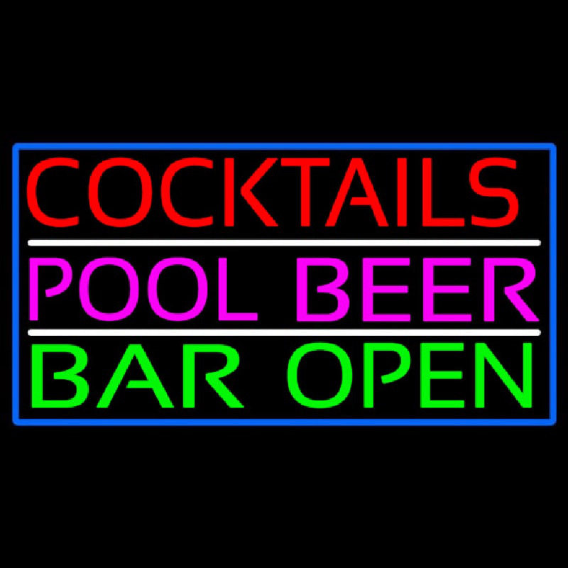 Cocktails Pool Beer Bar Open Leuchtreklame