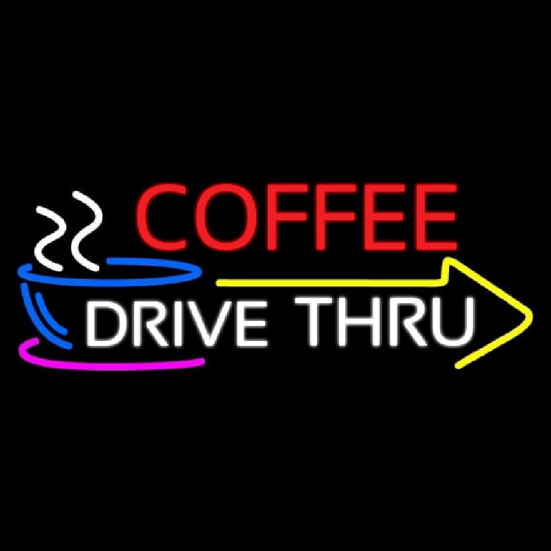 Coffee Drive Thru With Yellow Arrow Leuchtreklame