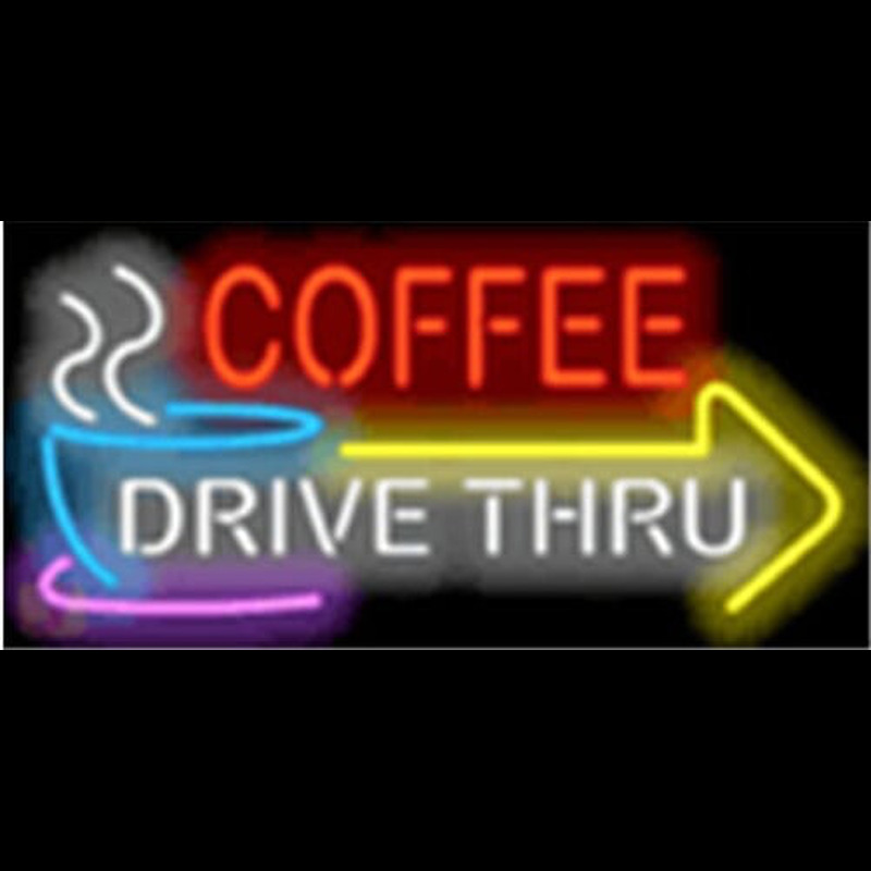 Coffee Drive Thru with Right Arrow Leuchtreklame