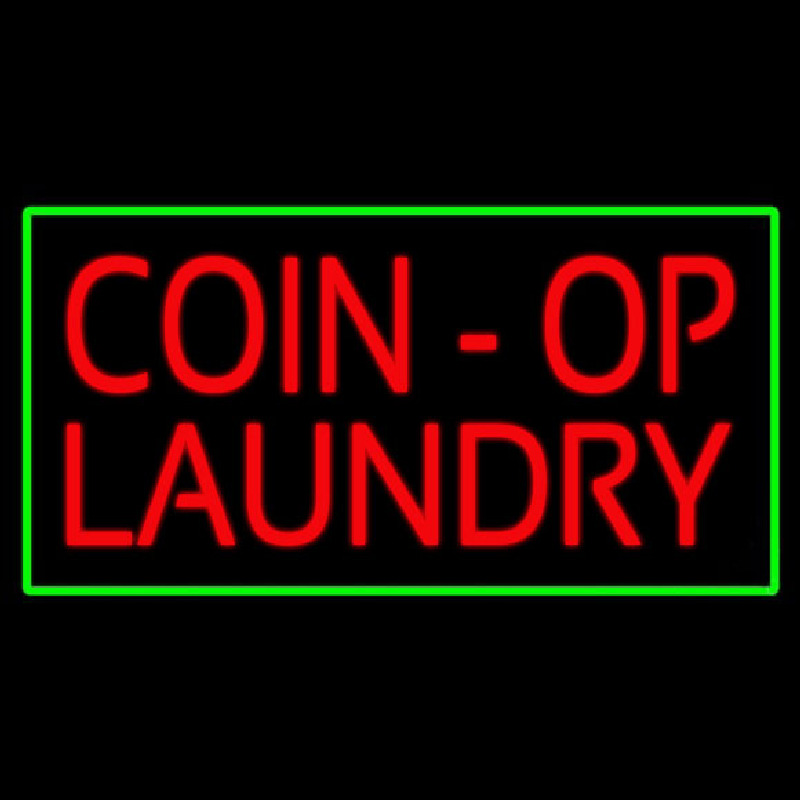 Coin Op Laundry Green Border Leuchtreklame