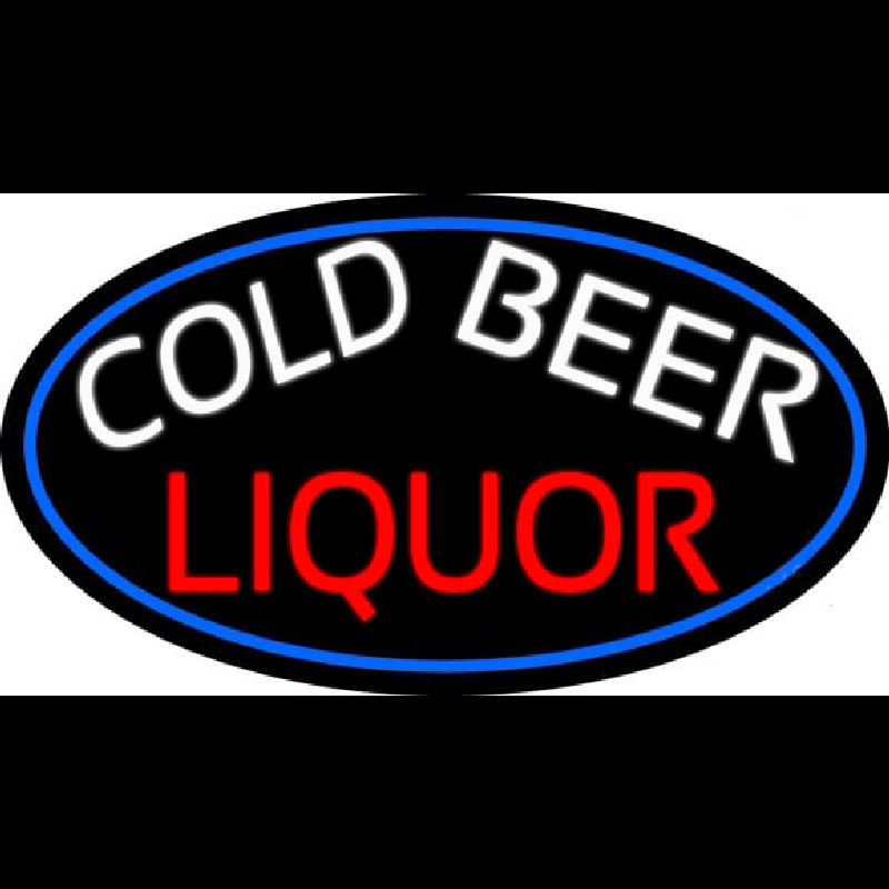 Cold Beer Liquor Oval With Blue Border Leuchtreklame