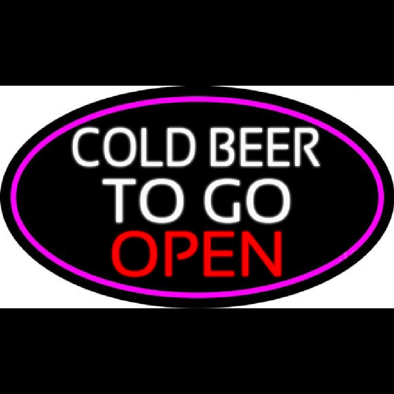 Cold Beer To Go Open Oval With Pink Border Leuchtreklame