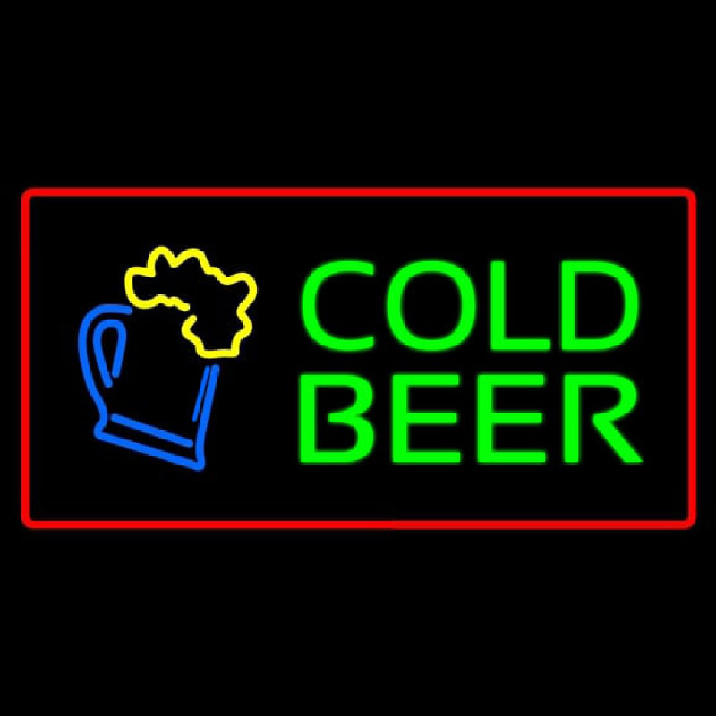 Cold Beer with Red Border Leuchtreklame