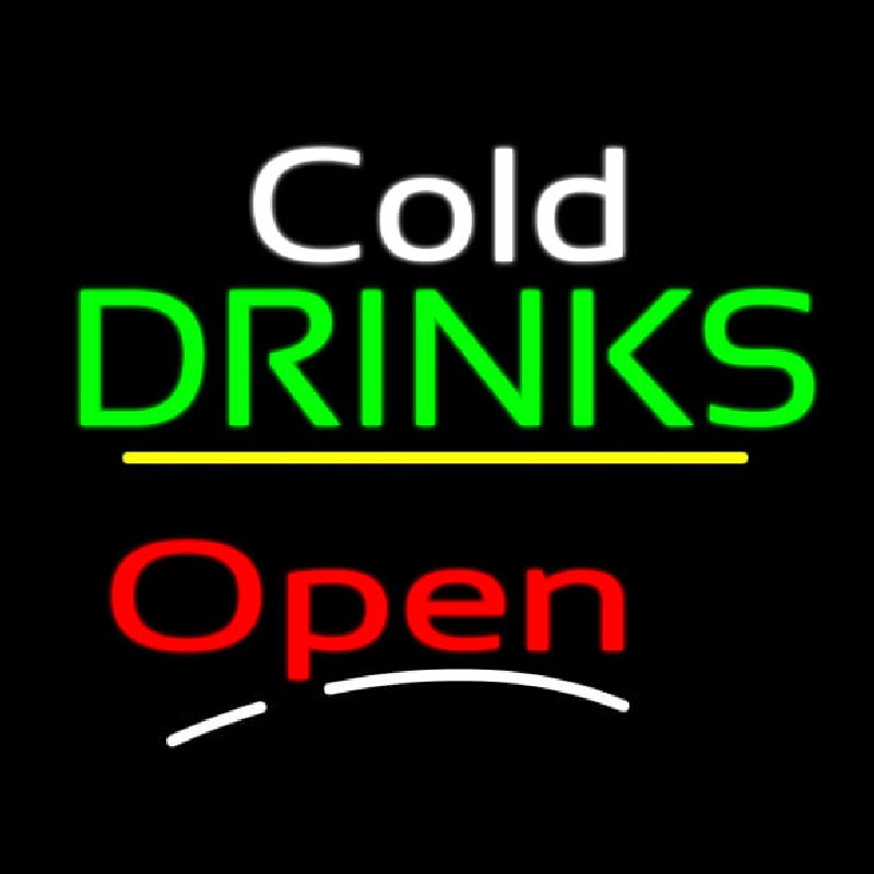 Cold Drinks Open Yellow Line Leuchtreklame