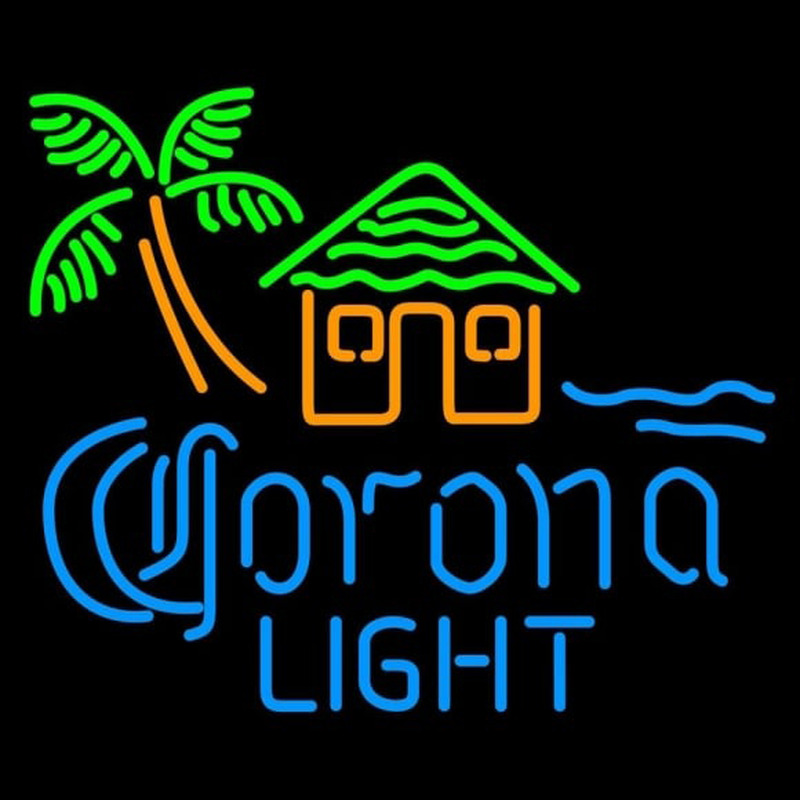 Corona Light Tiki Hut w Palm Tree Beer Sign Leuchtreklame
