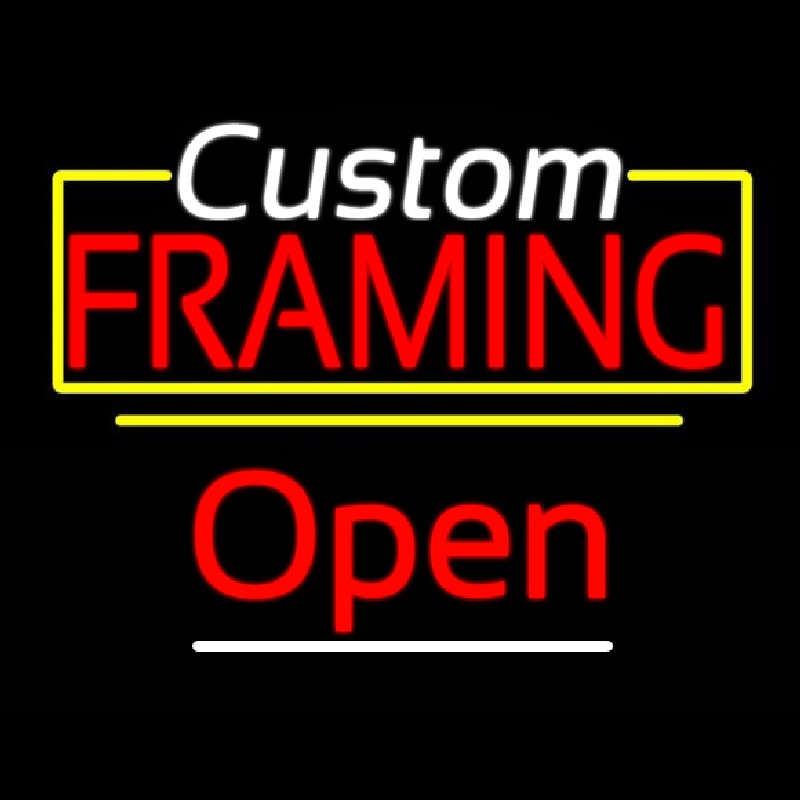Custom Framing Open Yellow Line Leuchtreklame