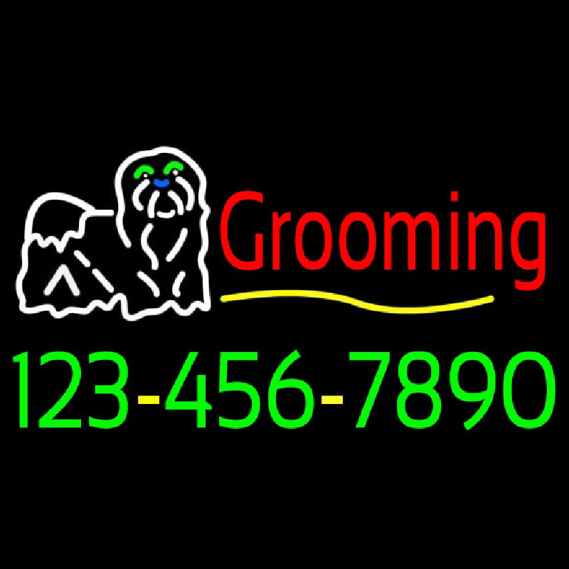 Dog Logo Grooming Phone Number Leuchtreklame